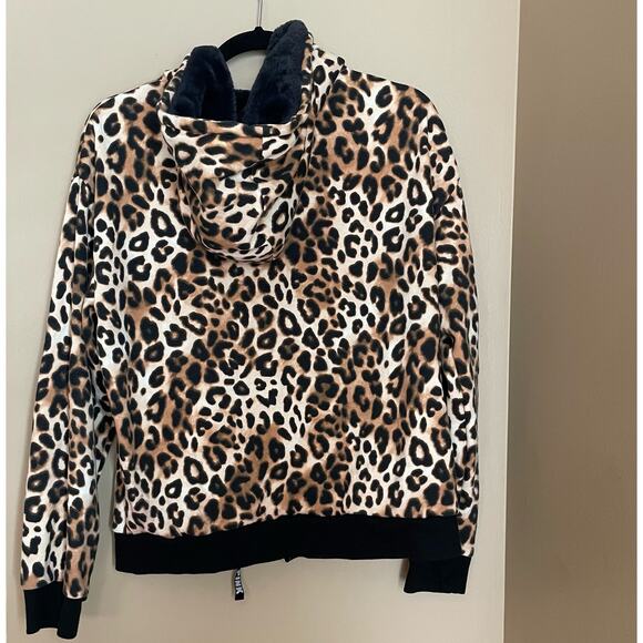 Victoria’s Secret PINK Leopard Print Faux Fur Full Zip Hoodie Women's Medium - Picture 3 of 9